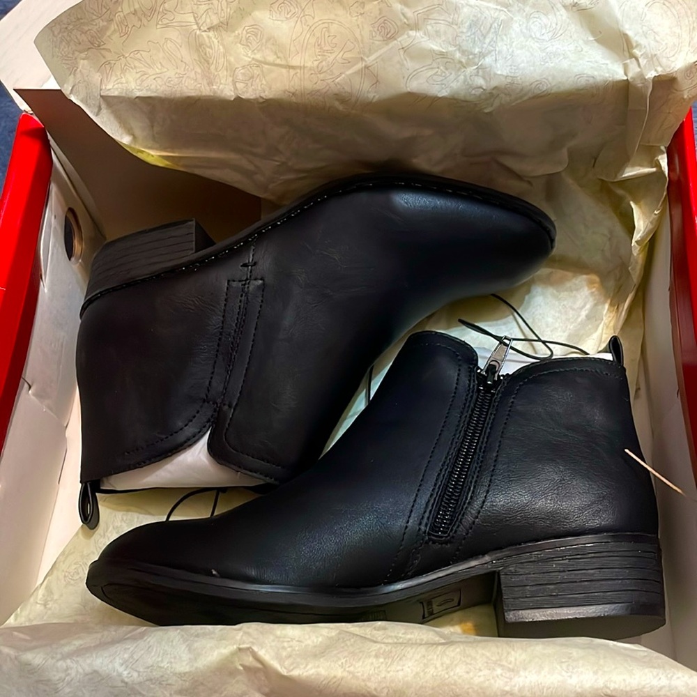 American Rag leather boots (heeled), untouched, original packaging.